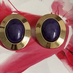 Chic Gold and Purple Oval Earrings